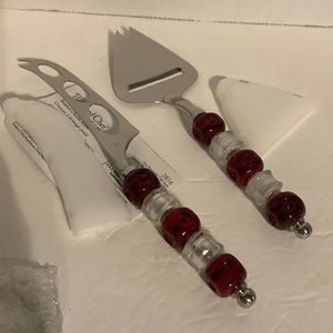 NEW-  2 PAMPERED CHEF,cheese knife and  plane,cranberry and clear beaded handles